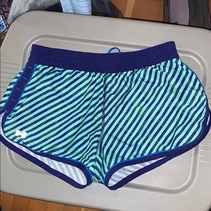 Teal and blue under armor running shorts